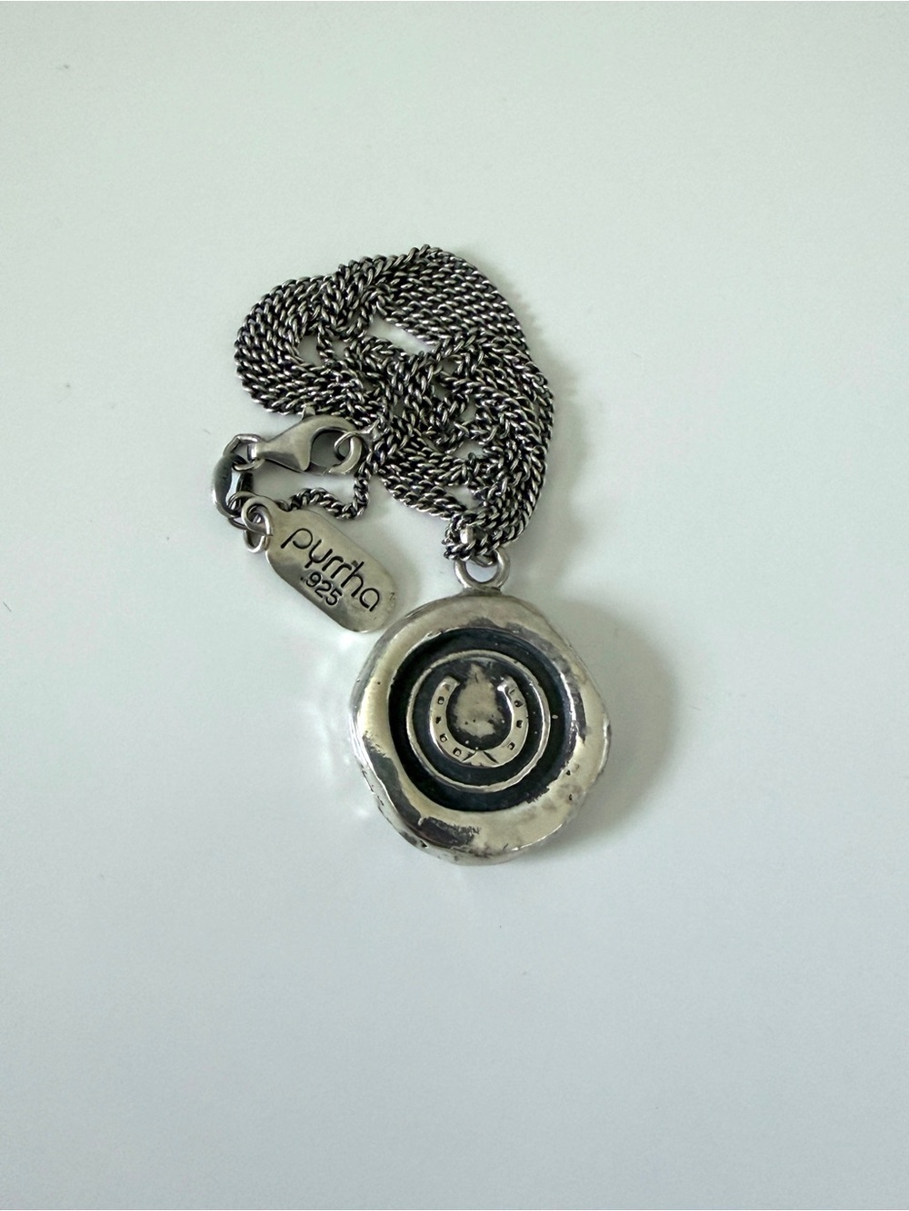 Rare vintage sterling silver Pyrrha Horseshoe pendant with original chain